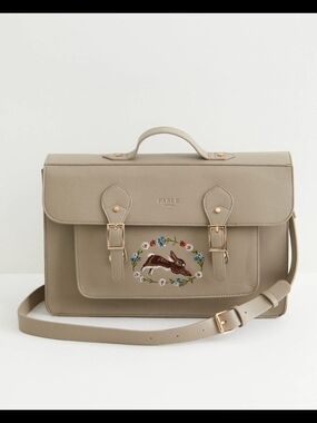 FABLE ENGLAND Taupe Satchel With Embroidered Rabbit